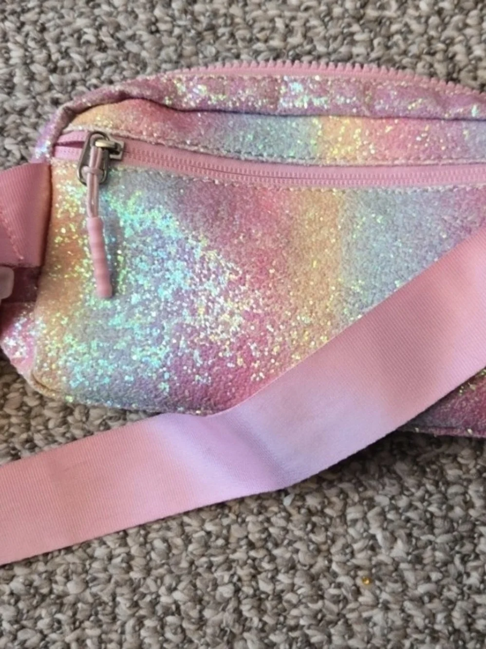 Kids Pink Glitter 'T' Crossbody Bag with Adjustable Strap